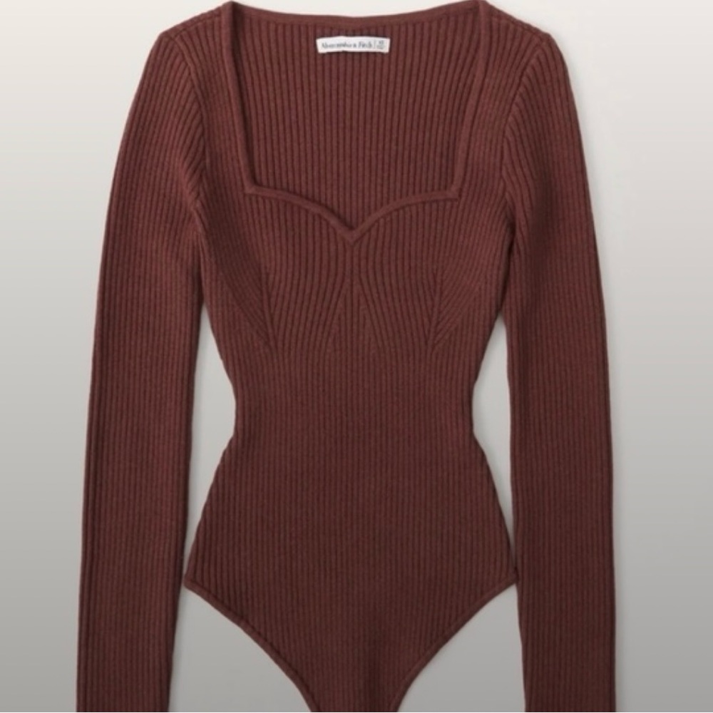 Abercrombie & Fitch Ribbed Bodysuit in Maroon